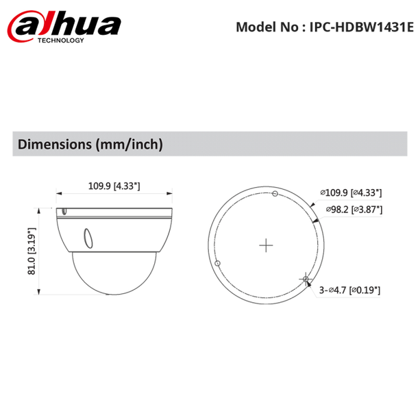 Dahua IPC-HDBW1430DE-SW 4 MP WiFi Festkuppel Micro SD