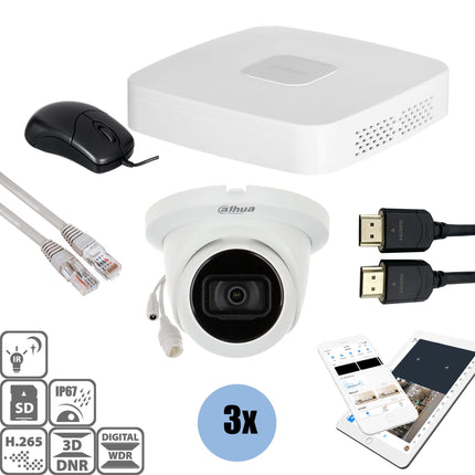 Dahua Set 3x Turret 4MP + Rekorder & Verkabelung