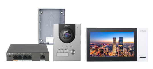 Dahua Video intercom set KTP01L incl PoE switch, VTO2201F-P and VTH2421FW-P indoor station