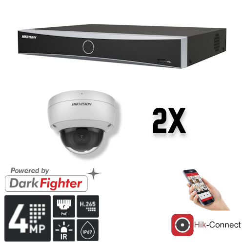 Hikvision Set 2x Dome 4MP + Enregistreur & Câblage