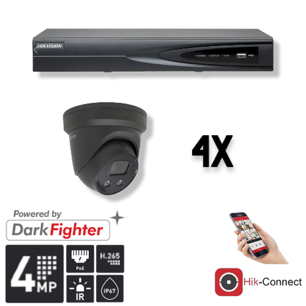 Hikvision Set 4x Turret 4MP + Recorder & Bekabeling