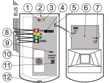 Jablotron JA-120PB BUS combiné à un détecteur de mouvement PIR et de bris de glace