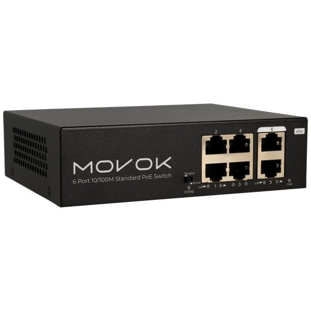 Movok 6 Port PoE Switch, 100Mb, 250m PoE