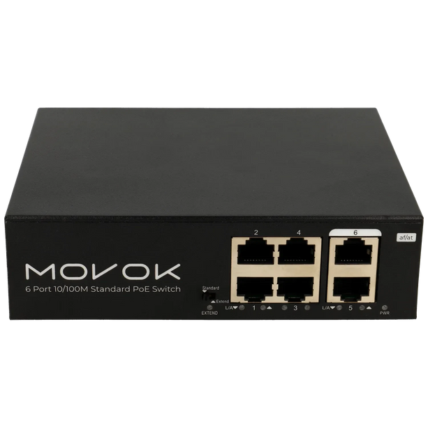 Movok 6 Port PoE Switch, 100Mb, 250m PoE