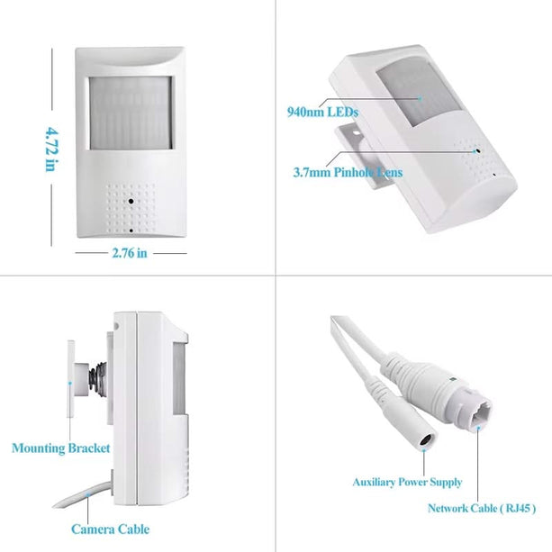 Système d'alarmeExpert.fr Système d'alarmeExpert.fr Caméra IP (PIR) avec détecteur de mouvement, Full HD, Onvif, PoE, Microphone, 940Nm IR