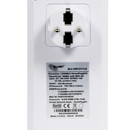 AlarmsysteemExpert.nl ALLNET Powerline adapter HomePlugV2 1200Mbit RJ45 WiFi SmartLink