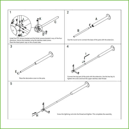 AlarmsysteemExpert.nl Camera Pole 4.5 m, Anthracite Gray, Galvanized Steel, Lightning Rod