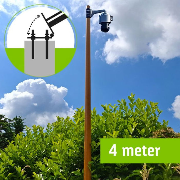 AlarmsysteemExpert.nl Lichte houtstructuur cameramast met kantelanker 4 meter