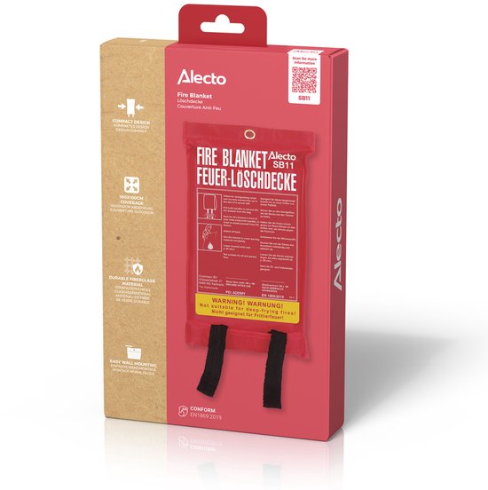 Packaging for the Alecto SB11 fire blanket, 100 x 100 cm