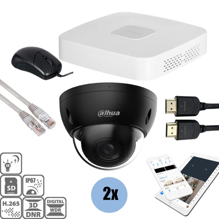 Dahua Dahua Black kit 2x Dome 4MP + Recorder & Cabling