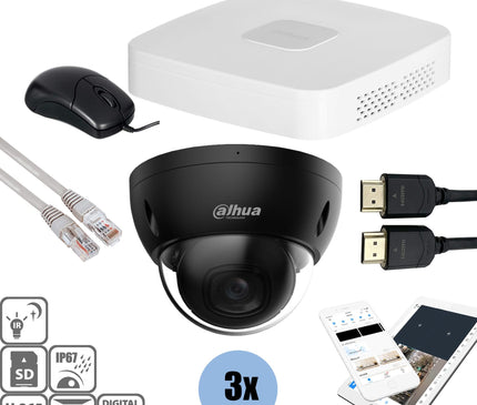 Dahua Dahua Black kit 3x Dome 8MP + Recorder & Cabling