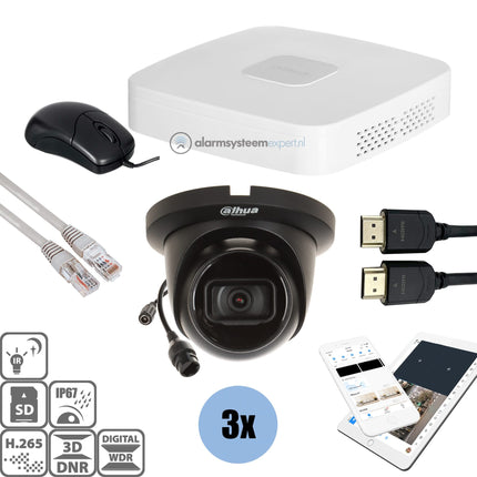 Dahua Dahua Black Kit 3x Turret 8 Mp + Recorder & Bekabeling