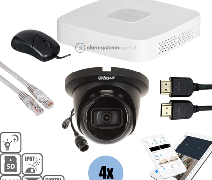 Dahua Dahua Black Kit 4x Turret 4 Mp + Recorder & Bekabeling