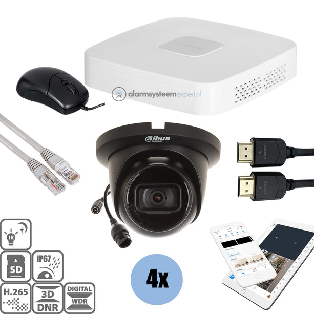 Dahua Dahua Black Kit 4x Turret 8 Mp + Rekorder & Verkabelung