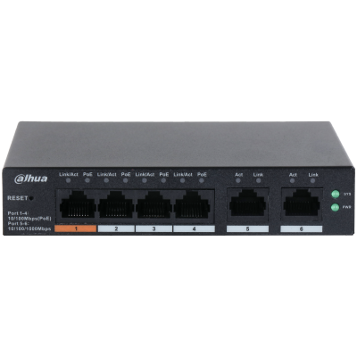 Dahua Dahua DH-CS4006-4ET-60, 4xPoE 100Mb Anschlüsse, Smart Switch, 2x Uplink Gigabit