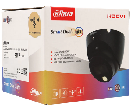 Dahua Dahua HAC-HDW1200TLM-IL-A-B, 2MP 2.8mm, HD-CVI, Double éclairage, coaxial