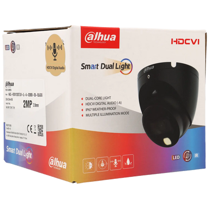 Dahua Dahua HAC-HDW1200TLM-IL-A-B, 2MP 2.8mm, HD-CVI, Double éclairage, coaxial