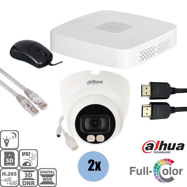 Dahua Dahua Set 2x Turret Voll-Farbe 4MP + Recorder & Verkabelung
