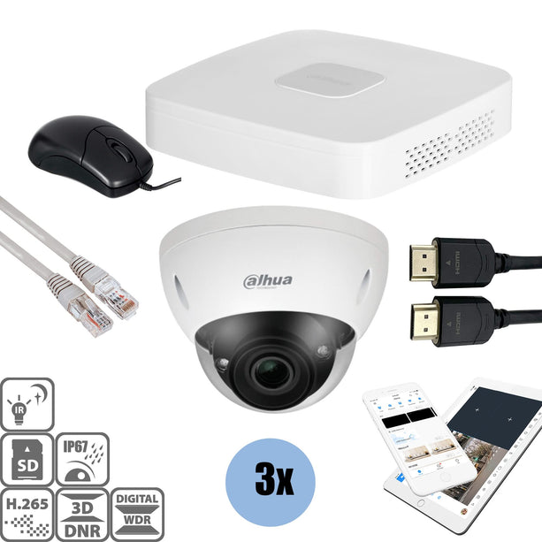 Dahua Dahua Set 3x Dome 4MP + Enregistreur & Câblage