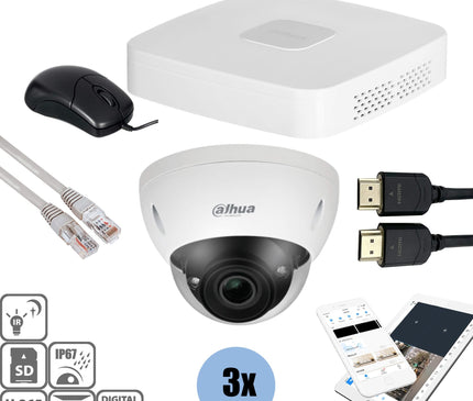 Dahua Dahua Set 3x Dome 8MP + Enregistreur & Câblage