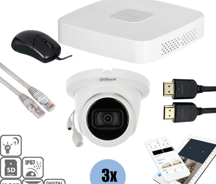 Dahua Dahua Set 3x Turret 8MP + Recorder & Cabling