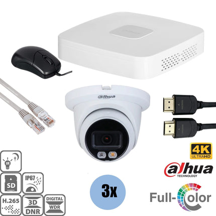 Dahua Dahua Set 4x Turret 8MP 4K Voll-Farbe + Recorder & Verkabelung