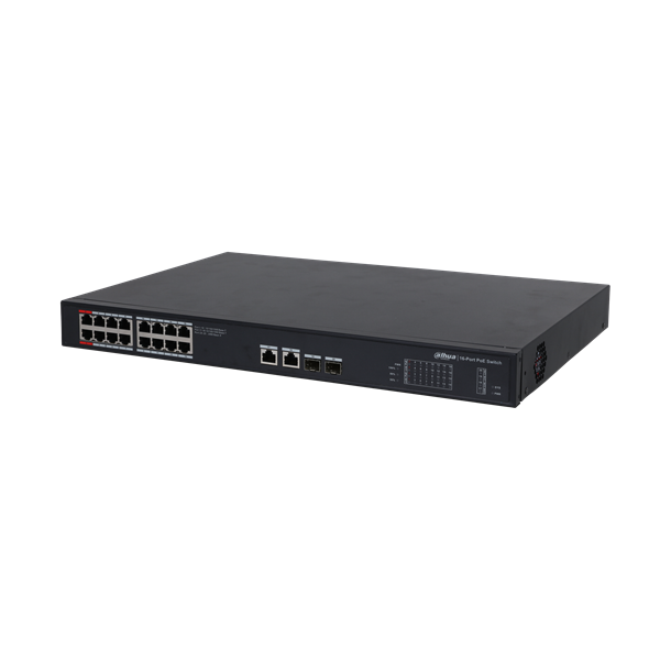 Dahua PFS3220-16GT-240 16x PoE Gigabit 2x SFP en 2x RJ45 Uplink