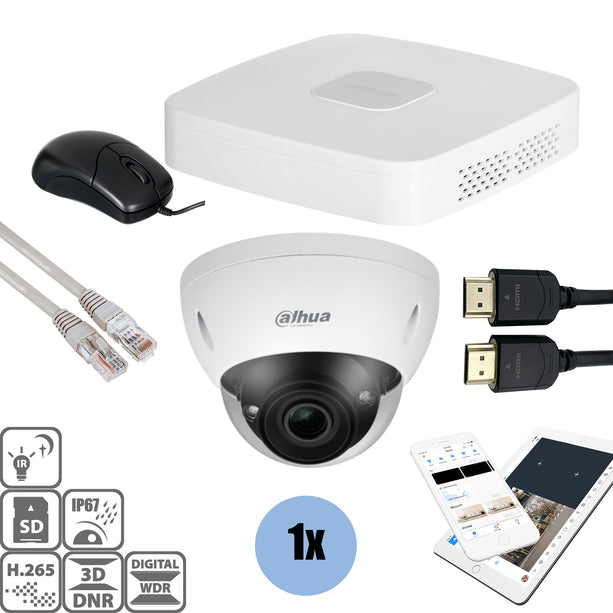 Dahua Set 1x Dome 8MP + Recorder & Bekabeling