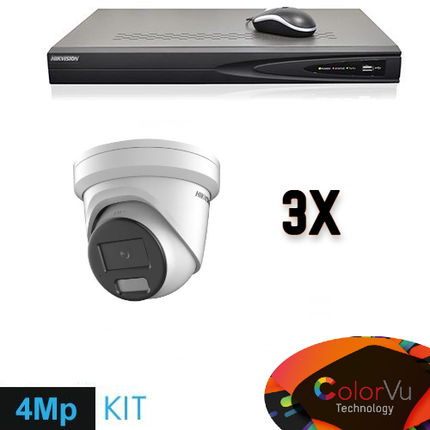 Hikvision Hikvision Colorvu Set 3x Turret 4MP Rekorder + Verkabelung