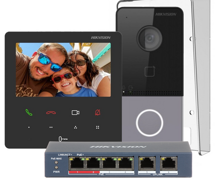 Hikvision Hikvision DS-KIS606-P Komplettes Video-Sprechanlagen-KIT mit PoE-Switch