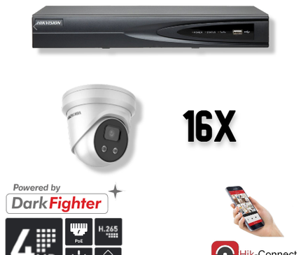 Hikvision Hikvision Set 16x Turret 4MP + Rekorder & Verkabelung