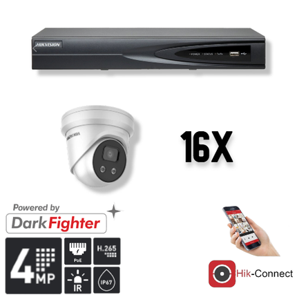Hikvision Hikvision Set 16x Turret 4MP + Recorder & Cabling
