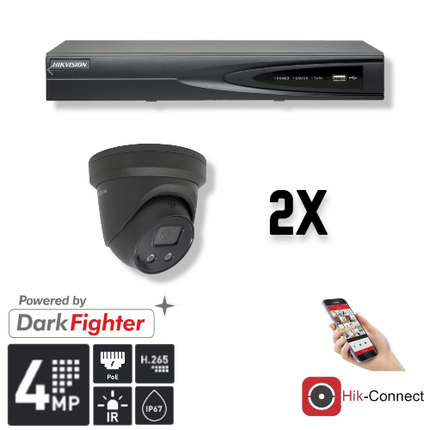 Hikvision Hikvision Set 2x Turret 4MP + Recorder & Cabling