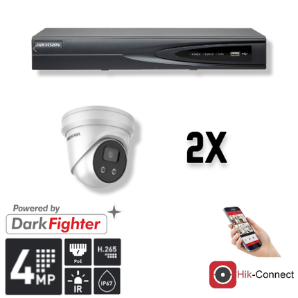 Hikvision Hikvision Set 2x Turret 4MP + Recorder & Cabling