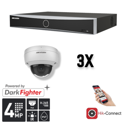 Hikvision Hikvision Set 3x Dome 4MP + Recorder & Cabling