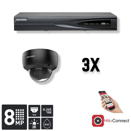 Hikvision Hikvision Set 3x Dome 8MP + Rekorder & Verkabelung