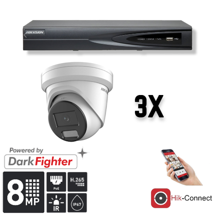 Hikvision Hikvision Set 3x Turret 8MP + Rekorder & Verkabelung