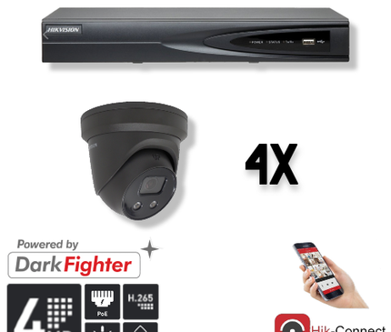 Hikvision Hikvision Set 4x Turret 4MP + Recorder & Bekabeling