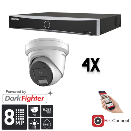 Hikvision Hikvision Set 4x Turret 8MP + Recorder & Cabling