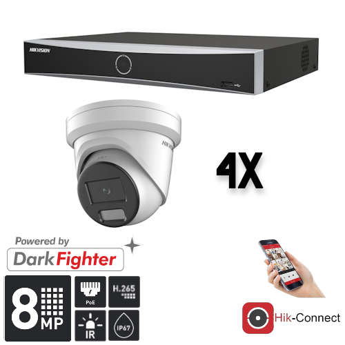 Hikvision Hikvision Set 4x Turret 8MP + Rekorder & Verkabelung