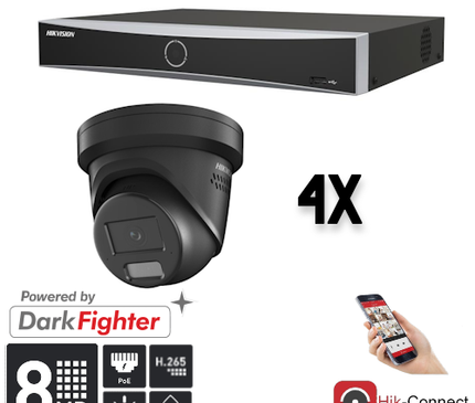 Hikvision Hikvision Set 4x Turret 8MP + Recorder & Cabling