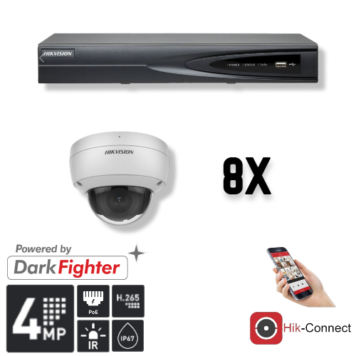 Hikvision Set 8x Dome 4MP + Rekorder & Verkabelung