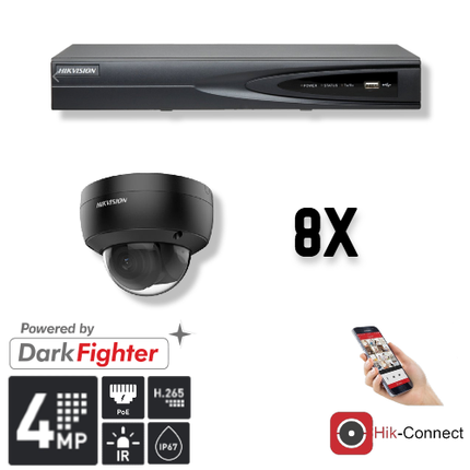 Hikvision Hikvision Set 8x Dome 4MP + Recorder & Bekabeling