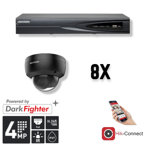 Hikvision Set 8x Dome 4MP + Recorder & Bekabeling