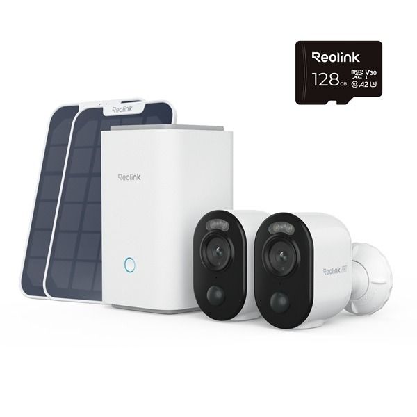 Reolink Reolink Home Hub1 met 2x Reolink B350 8MP camera's en 2x zonnepaneel, 1x 128GB Sd-kaart