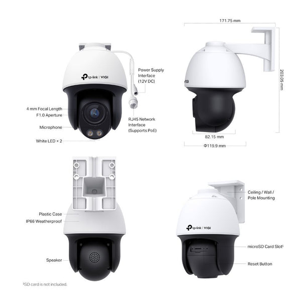 TP-Link VIGI C540S - Caméra d'extérieur 4MP ColorPro Pan Tilt