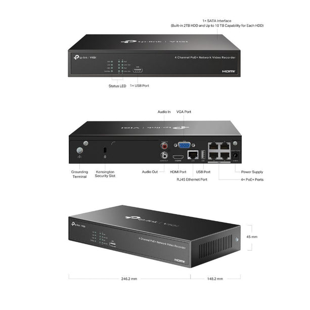 TP-Link VIGI NVR1004H-4P-2TB - NVR PoE à 4 canaux avec disque dur de 2TB