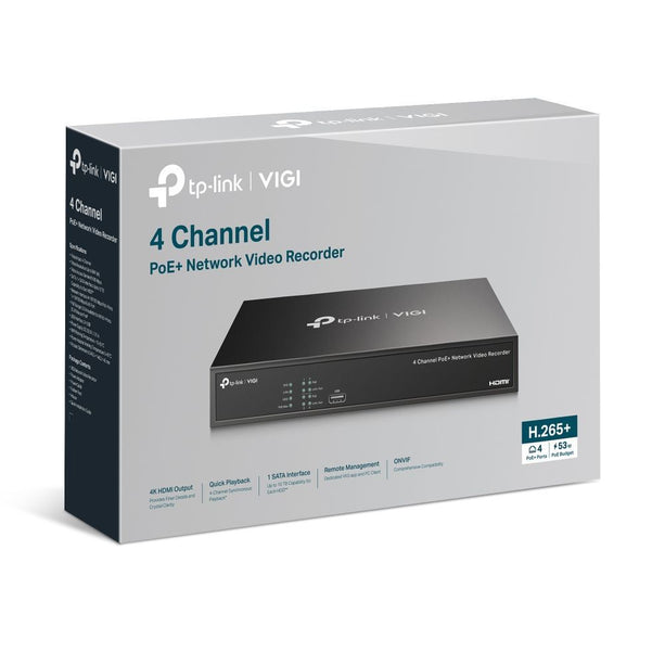 TP-Link VIGI NVR1004H-4P-2TB - NVR PoE à 4 canaux avec disque dur de 2TB