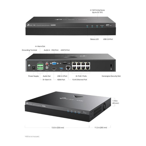 TP-Link VIGI NVR2008H-8MP - NVR PoE+ à 8 canaux