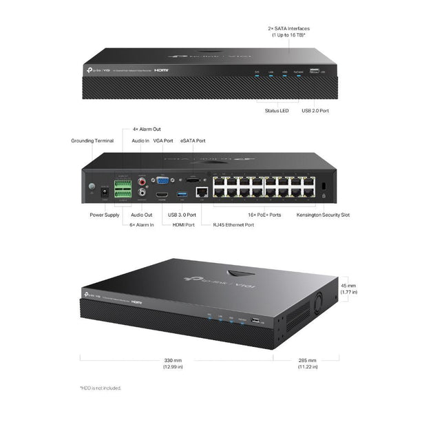 TP-Link VIGI NVR2016H-16MP - NVR PoE+ à 16 canaux